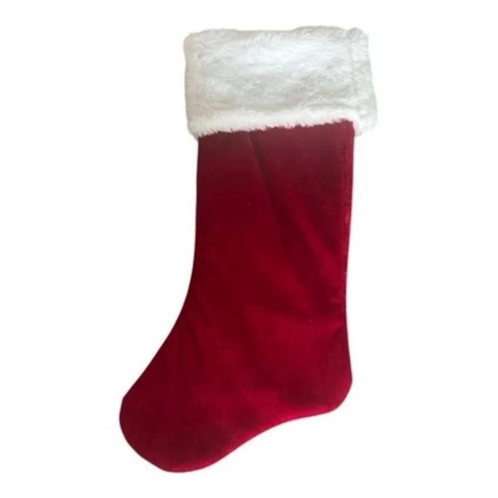 Monogram Letter C Red Velvet Christmas Stocking White Faux Fur Cuff 18.5